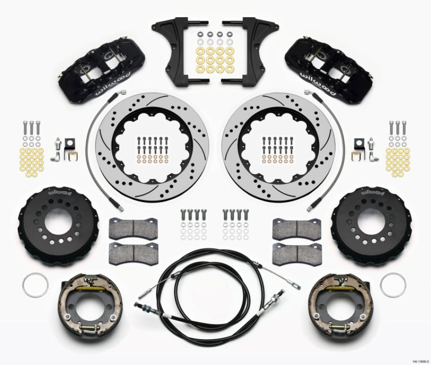 Wilwood 140-13686-D AERO4 Rear Kit 14.00 Drilled 2005-2014 Mustang w/ BMR Suspn. w/Lines