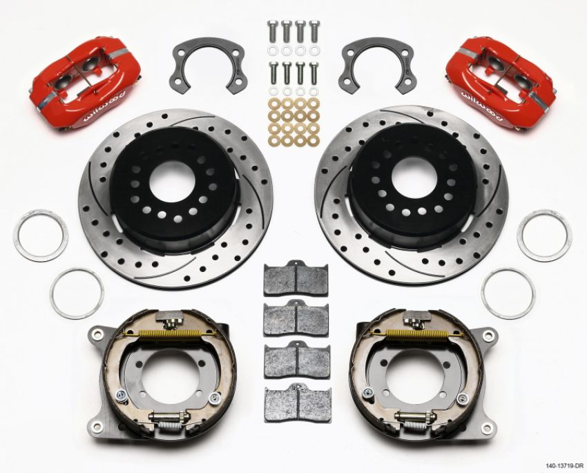 Wilwood 140-13719-DR Forged Dynalite P/S Park Brake Kit Drilled Red Ford 8.8 Special w/2.50in Offset-5 Lug
