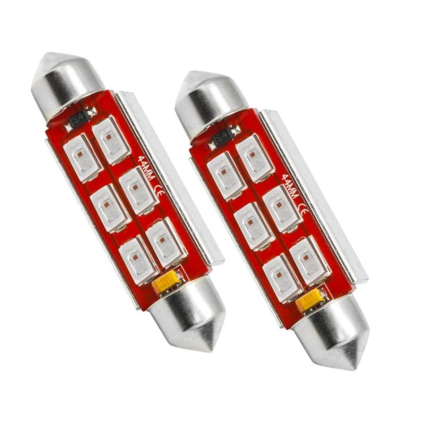 Oracle Lighting 5207-003 44mm 6 LED 3-Chip Festoon Bulbs, Red, Pair