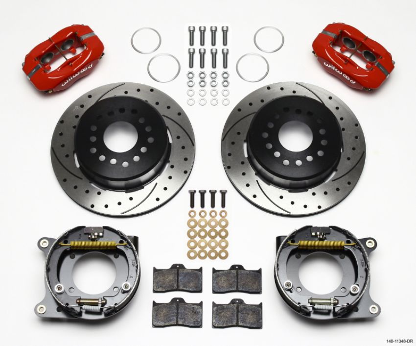 Wilwood 140-11348-DR Forged Dynalite P/S Park Brake Kit Drill-Red 55-57 Chevy 2.34in Offset