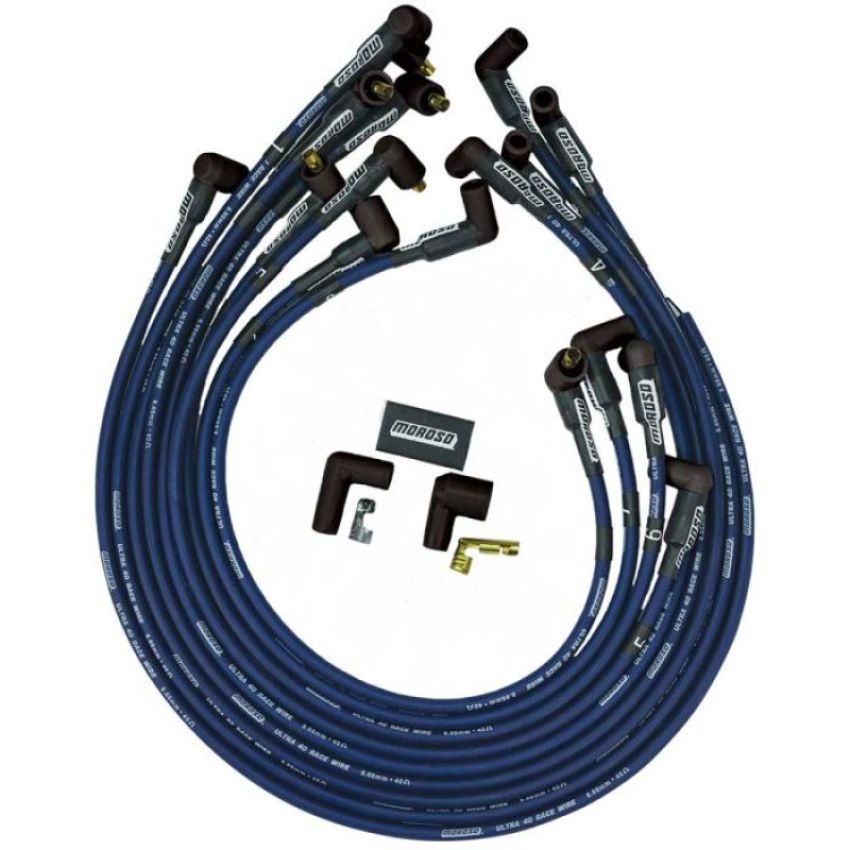 Moroso 73665 Chevrolet Small Block Ignition Wire Set - Ultra 40 - Unsleeved - Non-HEI - Under Header -Blue