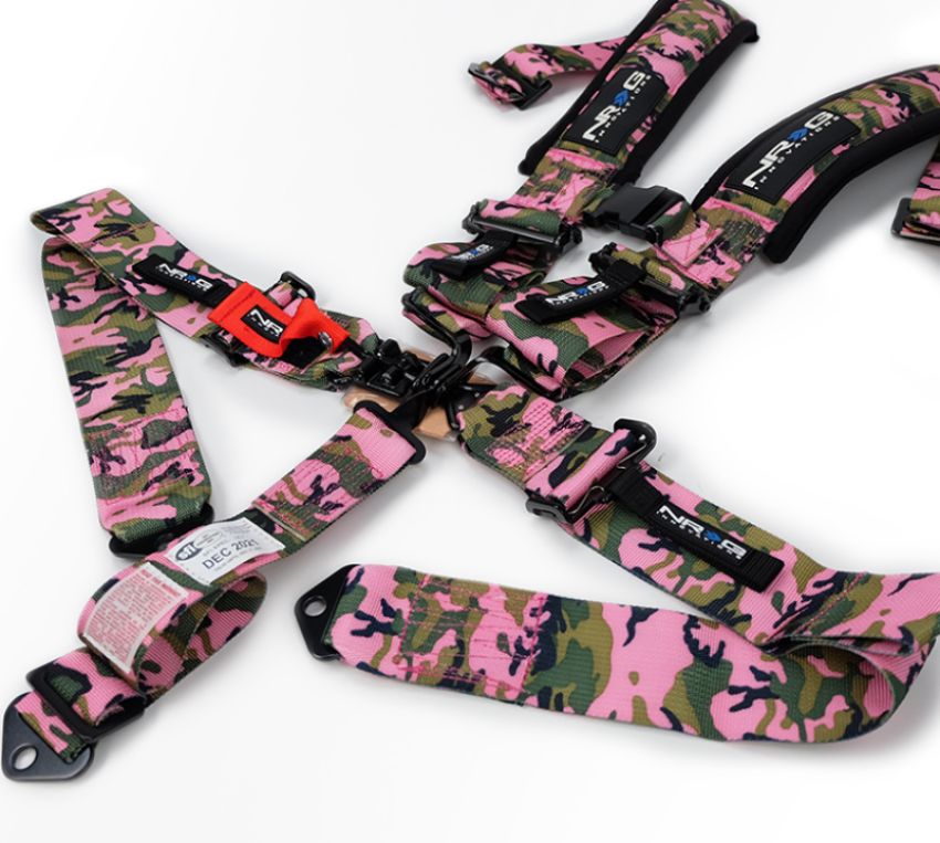 NRG SBH-5PCPKCAMO-1221 SFI 16.1 5pt 3in. Seat Belt Harness/ Latch Link - Pink Camo