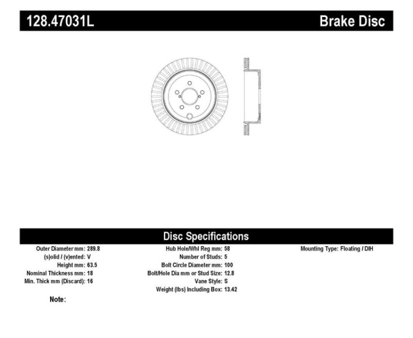 Stoptech 128.47031L Drilled Sport Brake Rotor