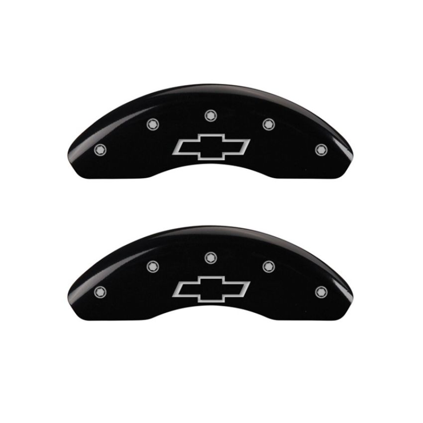 MGP 14216FBOWBK Front set 2 Caliper Covers Engraved Front Bowtie Black finish silver ch