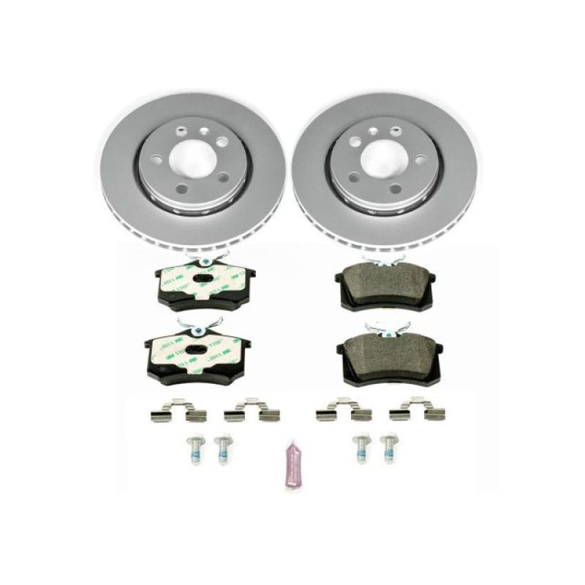 PowerStop ESK920 Genuine Geomet Coated Rotors, ECE-R90 Brake Pads + Hardware Kit