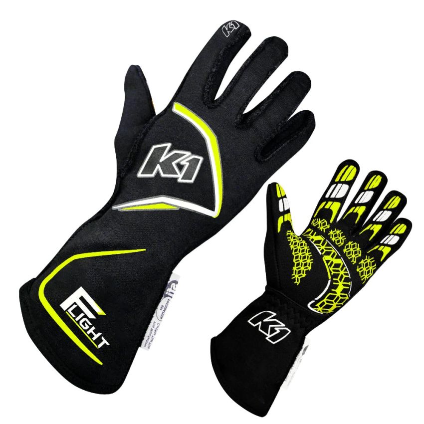 K1 RACEGEAR K1R23-FLT-NFY-M Gloves Flight Medium Black-Flo Yellow