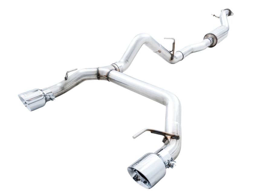 AWE Tuning 3015-32456 2021+ Ford Bronco 0FG Dual Rear Exit Exhaust w/Chrome Silver Tips & Bash Guard