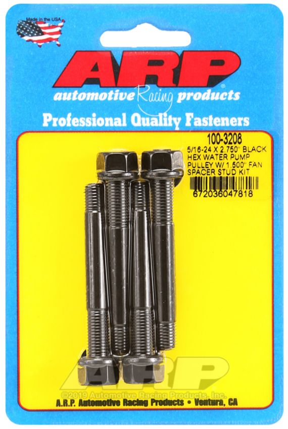 ARP 100-3208 5/16-24 X 2.750 Black Hex Water Pump Pulley w/ 1.500in Fan Spacer Stud Kit