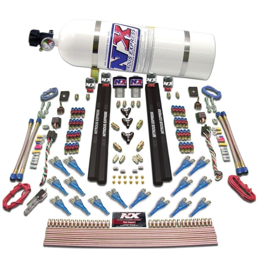 Nitrous Express 90208-12 SHARK DUAL STG/GAS/RAILS 16 NZLS (200-1200HP) W/ COMPOSITE BOTTLE