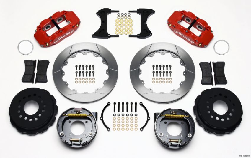 Wilwood 140-10908-R Narrow Superlite 4R Rear P-Brk Kit 12.88in Red Chevy 12 Bolt w/ C-Clips Stggrd mt