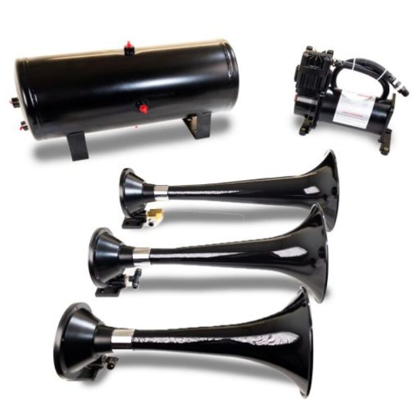 Kleinn Air Horns HK7 Kleinn Triple Black Horn Kit w/150 PSI Waterproof 3.0 gal Air Tank