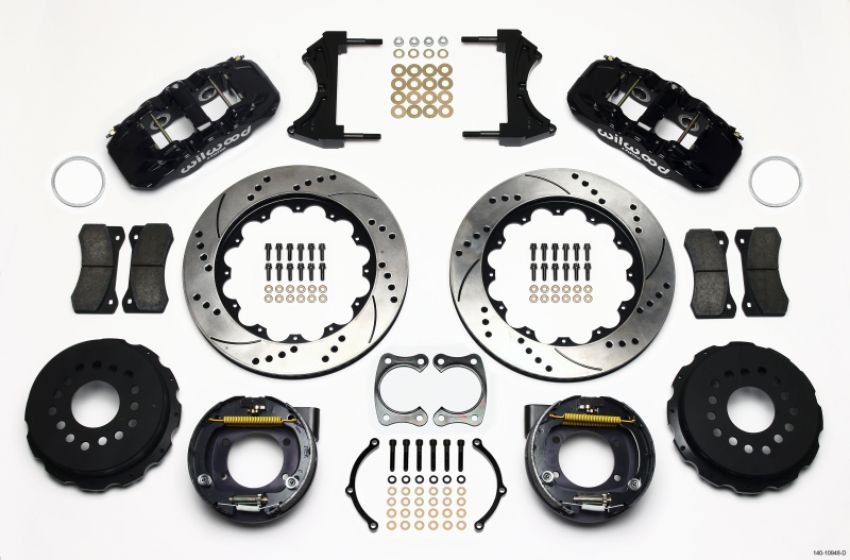 Wilwood 140-10948-D AERO4 Rear P-Brake Kit 14.00in Drilled Big Ford New Style 2.50in Offset