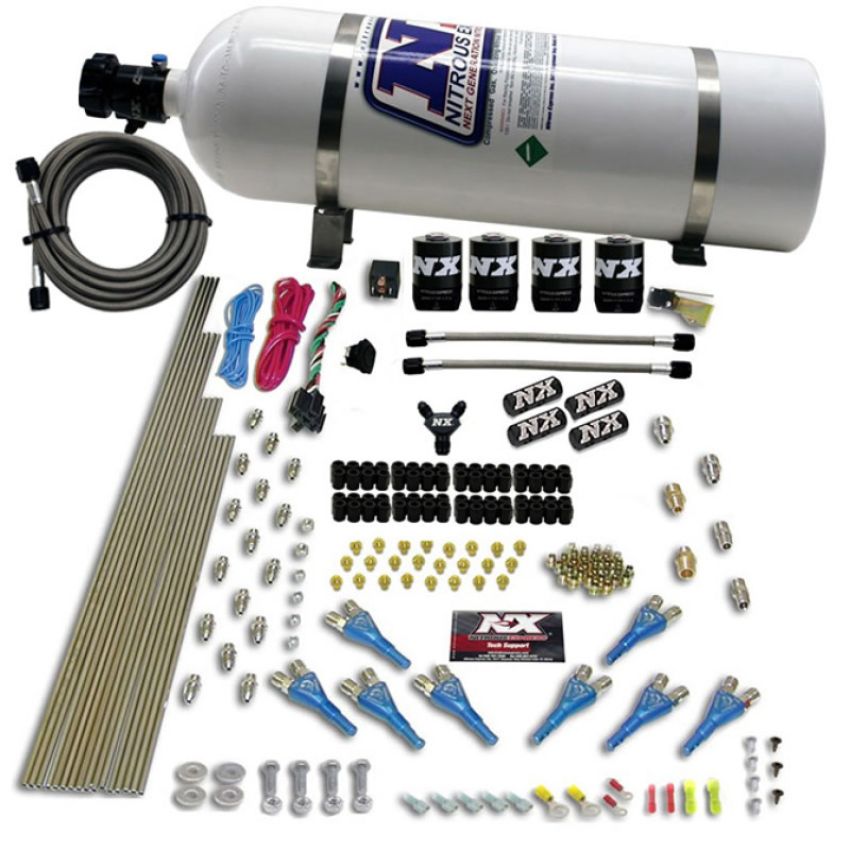 Nitrous Express 90006-15 8 CYL SHARK DIRECT PORT, 4 SOLENOIDS, WITH 15LB BOTTLE (200-600HP JETTING)