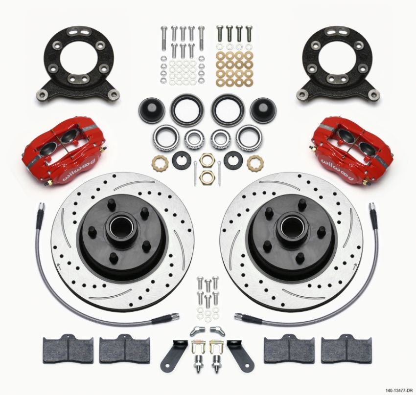 Wilwood 140-13477-DR Forged Dynalite-M Front Kit 11.30in 1 PC Rotor&Hub Drill-Red 1970-1973 Mustang Disc & Drum