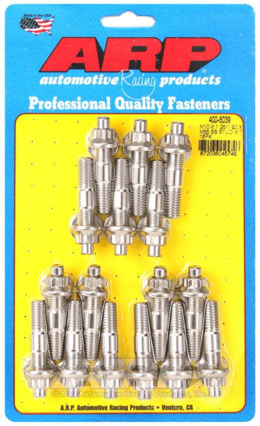 ARP 400-8039 M10 x 1.25/1.50 x 55mm Stainless Steel Broached Stud Kit - 16 Pieces