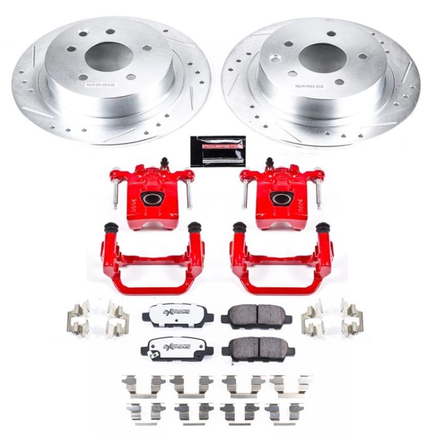PowerStop KC7864-26 Z26 Street Performance Ceramic Brake Pad, Drilled Slotted Rotor, and Caliper Kit