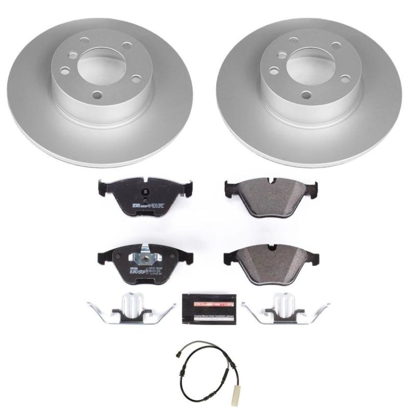 PowerStop ESK7026 Genuine Geomet Coated Rotors, ECE-R90 Brake Pads + Hardware Kit