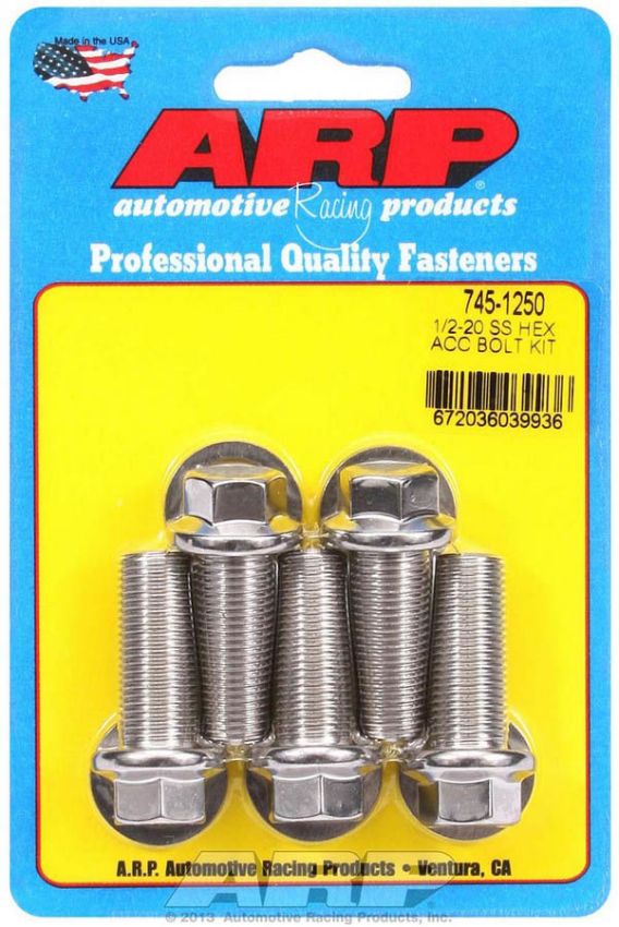 ARP ARP745-1250 S/S Bolt Kit - 6pt. (5) 1/2-20 x 1.250