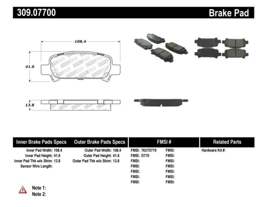 Stoptech 309.07700 Performance 02-03 WRX Rear Brake Pads