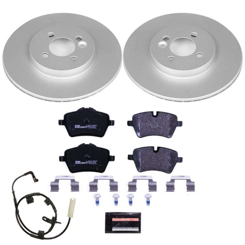 PowerStop ESK6068 Genuine Geomet Coated Rotors, ECE-R90 Brake Pads + Hardware Kit