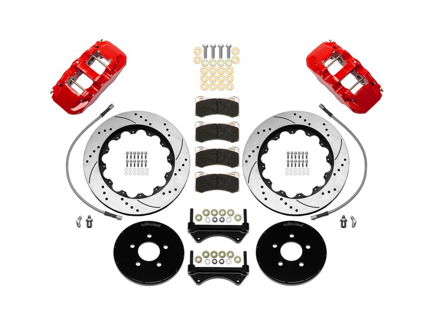 Wilwood 140-16403-DR AERO6 Front Brake Kit 14.00 Drilled & Slotted 94-04 Ford Mustang Cobra Red w/Lines