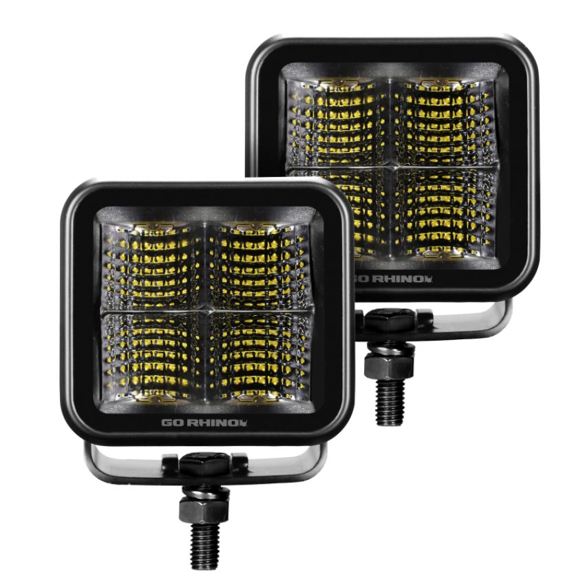 Go Rhino 750400321FCS Xplor Blackout Series Cube LED Flood Light Kit (Surface/Threaded Stud Mnt) 3x3 - Blk (Pair)