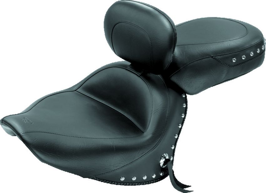Mustang Motorcycle 79476 Mustang 07-17 Yamaha V-Star 1300,1300 Tourer Wide 2PC Seat w/ Driver Backrest Studs- Black
