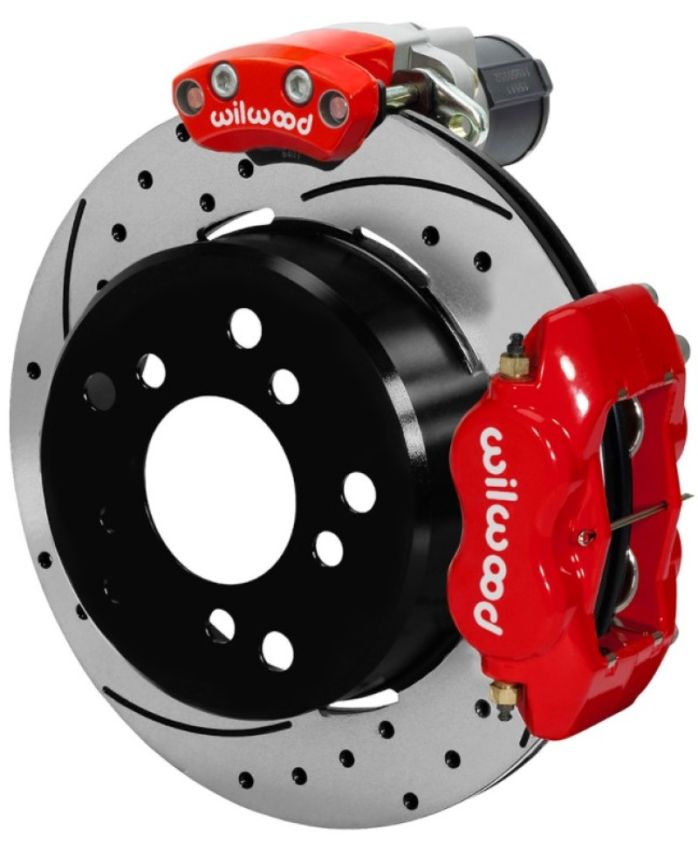 Wilwood 140-16138-DR Forged Dynalite Rear Electronic Parking Brake Kit - Red Powder Coat Caliper - D/S Rotor