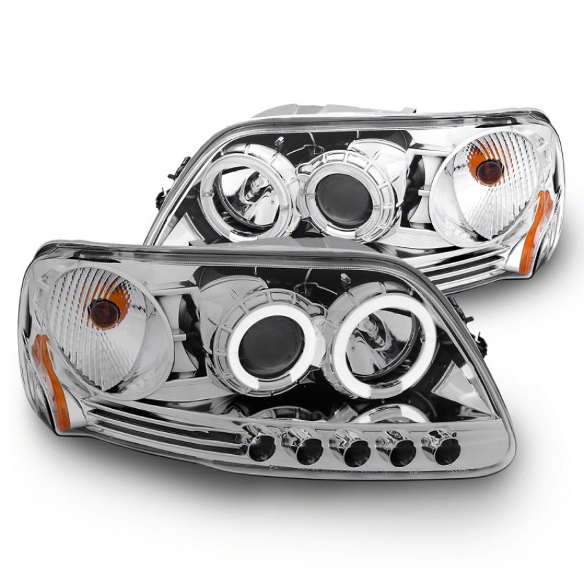 Raxiom T542860 97-03 Ford F-150 LED Halo Projector Headlights- Chrome Housing (Clear Lens)