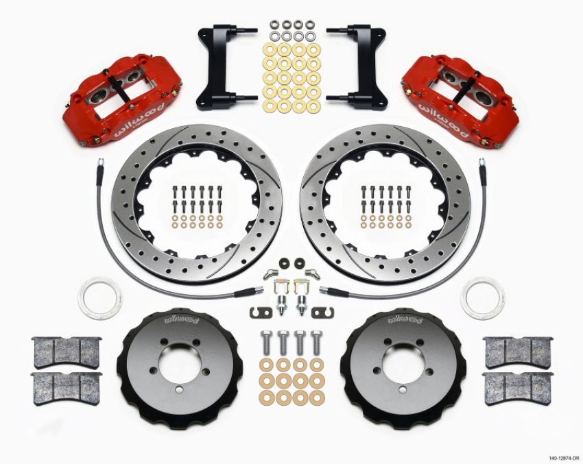 Wilwood 140-12874-DR Narrow Superlite 6R Front Hat Kit 13.06in Drilled Red 1999-2012 Subaru WRX w/Lines