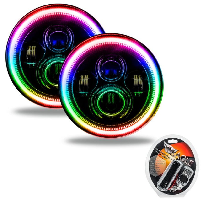 Oracle Lighting 5769-330 7 in. High Powered LED Headlights, Black Bezel, ColorSHIFT