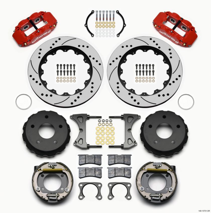 Wilwood 140-13731-DR Narrow Superlite 4R Rear P-Brk Kit 14.00in Drill Red Big Ford 2.00in Off Bronco 5 x 5.50
