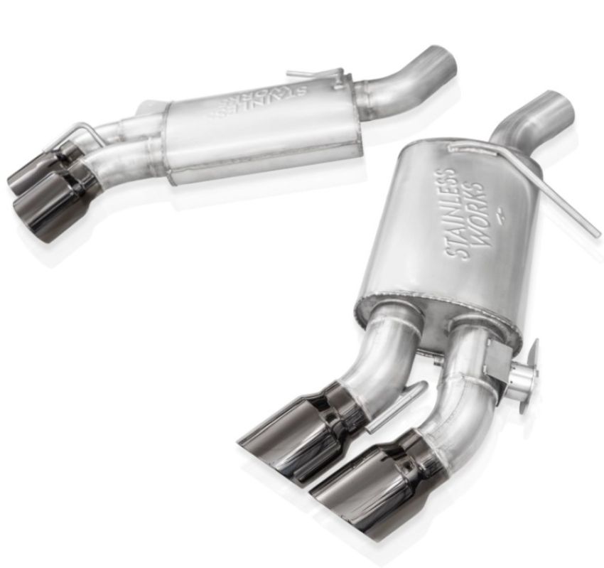 Stainless Works CA16RVMKFBC 16-21 Camaro SS 3in Original Factory Connect Axle Back w/Valve - 4in Quad Black Tips
