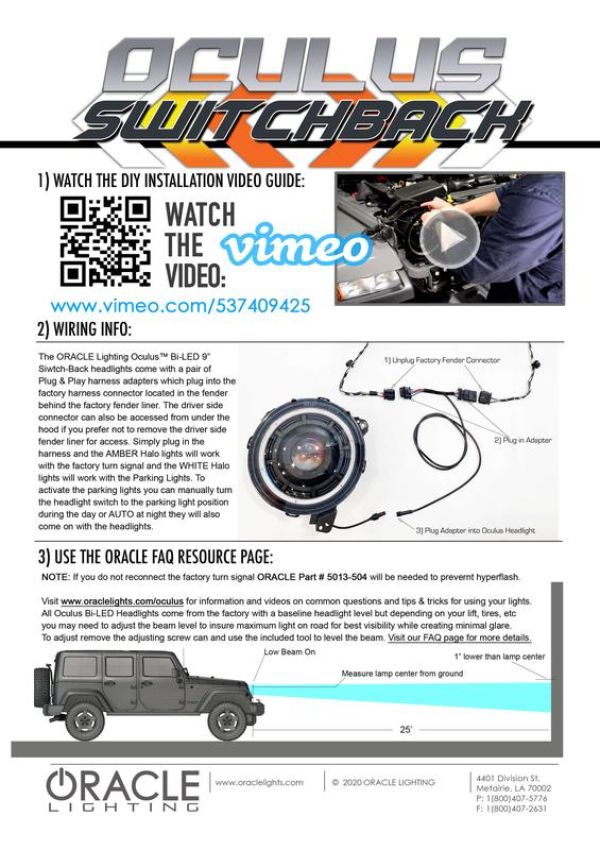 Oracle Lighting 5839-023 Oculus Switchback Bi-LED Projector Headlights -Jeep Wrangler JL/Gladiator JT