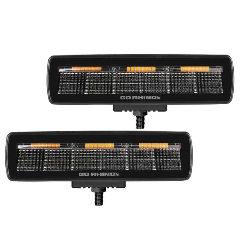 Go Rhino 750600622FBS Xplor Blackout Combo Series Sixline LED Flood Lights w/Amber (Surface Mount) - Blk (Pair)