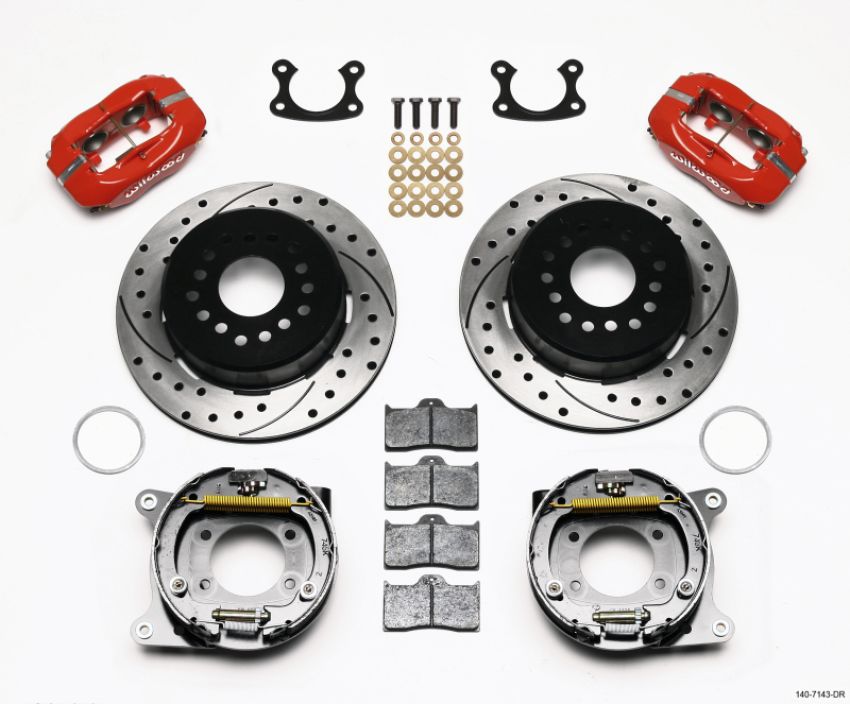 Wilwood 140-7143-DR Forged Dynalite P/S Park Brake Kit Drilled Red Small Ford 2.66in Offset