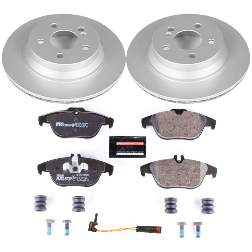 PowerStop ESK6715 Genuine Geomet Coated Rotors, ECE-R90 Brake Pads + Hardware Kit