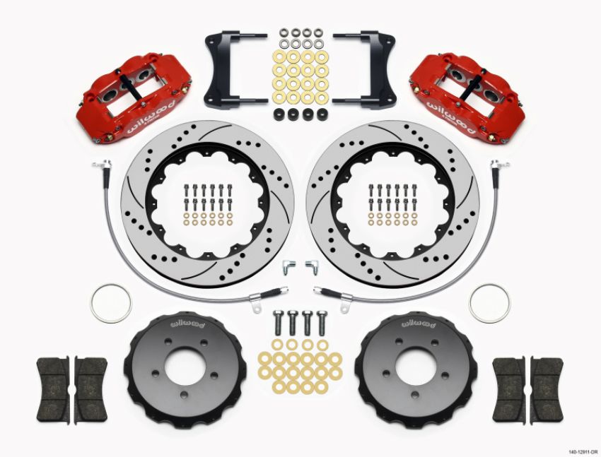 Wilwood 140-12911-DR Narrow Superlite 6R Front Hat Kit 14.00in Drill Red 2005-Up Mazda Miata w/ Lines