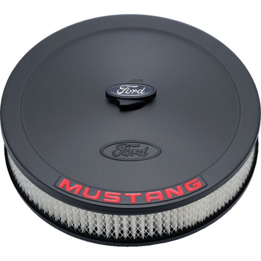 Ford Racing 302-362 Air Cleaner Kit: Black Crinkle Finish, Red Mustang Emblem