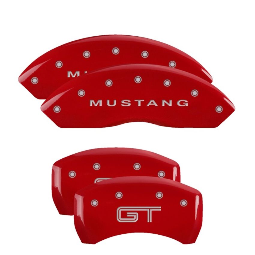 MGP 10197SMG2RD 4 Caliper Covers Engraved Front Mustang Engraved Rear S197/GT Red finish silver ch
