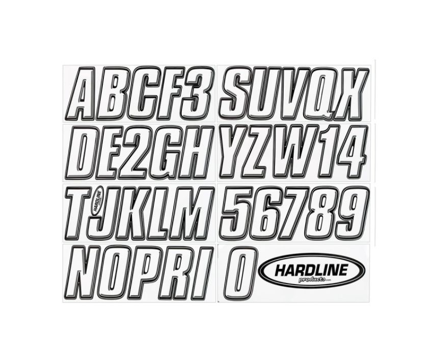 Hardline WHBLK800 Boat Lettering Registration Kit 3 in. - 800 White/Black