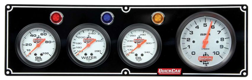 QUICKCAR RACING PRODUCTS QRP61-67413 3-1 Gauge Panel OP/WT/OT w/3-3/8in Tach Black