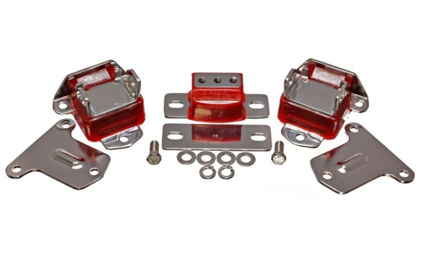 Energy Suspension 3.1134R 69-71 Camaro / 70-73 Monte Carlo Red Motor and Transmission Mounts; Chrome Finish
