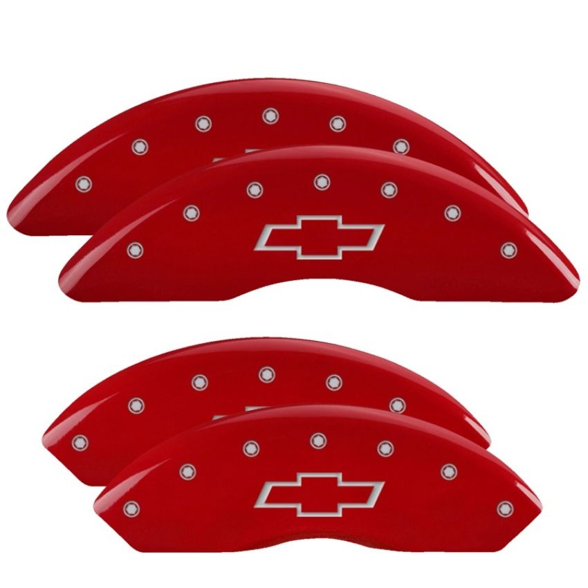 MGP 14008SBOWRD 4 Caliper Covers Engraved Front & Rear Bowtie Red finish silver ch