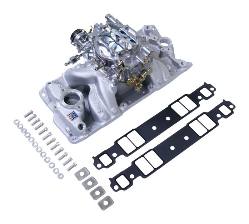 Edelbrock Manifold and Carb Kit Performer RPM Air-Gap SBC 1957-1986 Natural Finish