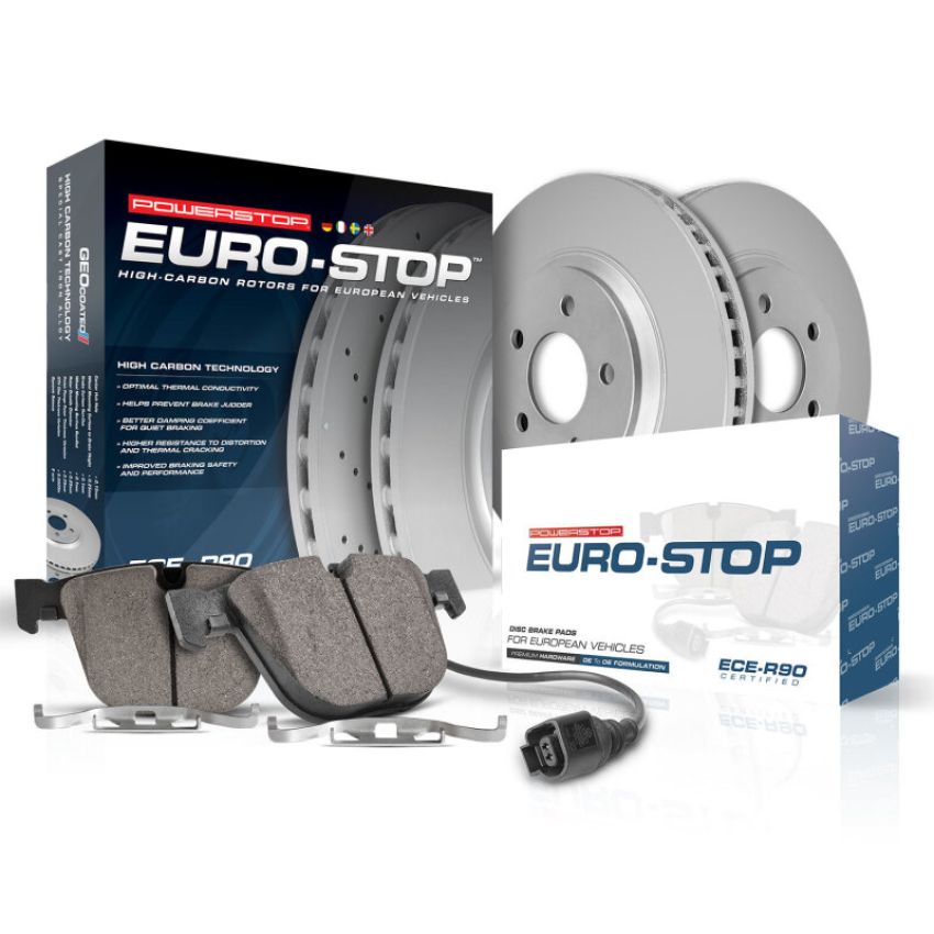 PowerStop ESK7084 Genuine Geomet Coated Rotors, ECE-R90 Brake Pads + Hardware Kit
