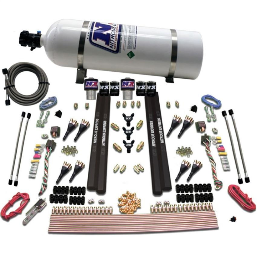 Nitrous Express 90209-15 SX2 DUAL STG /GAS/RAILS 8 NZLS (200-1200HP) W/ 15LB BOTTLE