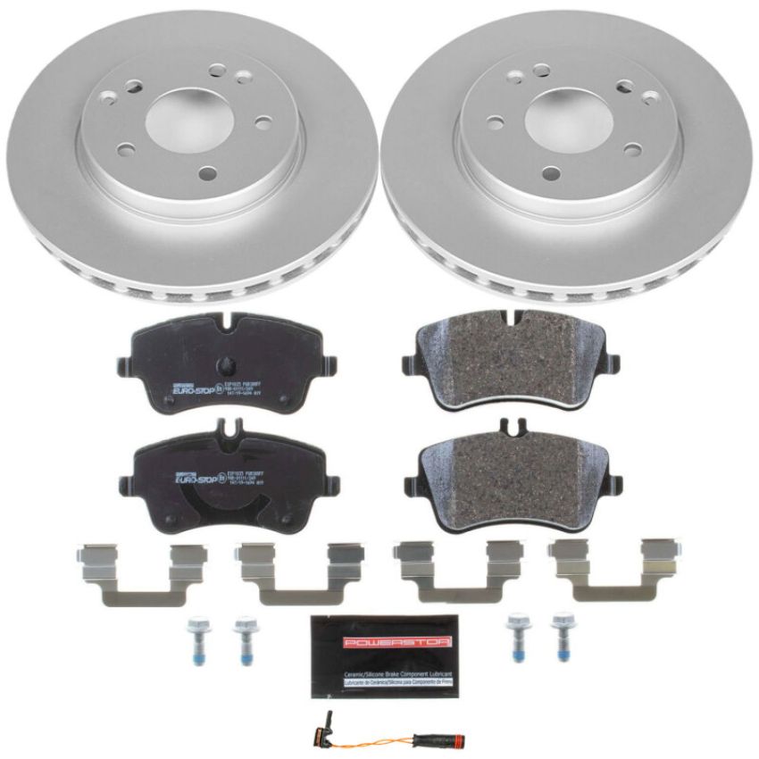 PowerStop ESK3048 Genuine Geomet Coated Rotors, ECE-R90 Brake Pads + Hardware Kit