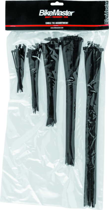 BikeMaster 151677 Assorted Cable Ties (Pack of 100) - Black