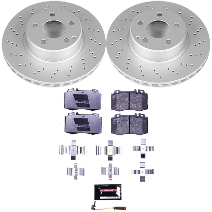 PowerStop ESK2932 Genuine Geomet Coated Rotors, ECE-R90 Brake Pads + Hardware Kit